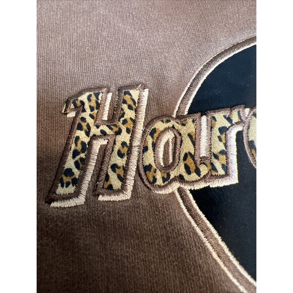 Vintage 90s Hard Rock Hotel Las Vegas Pullover Sweatshirt Cheetah Brown M/L - Picture 3 of 9